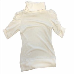 Turtle Neck Cream Blouse with Ruched Sleeves